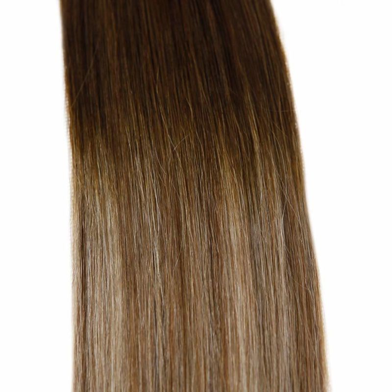 16inch Remy Hair I Tip Extensions Dark Brown Ombre Medium Brown with Medium Blonde Balayage I Tip Extensions 100% Real Human Hair 50g/Pacakge