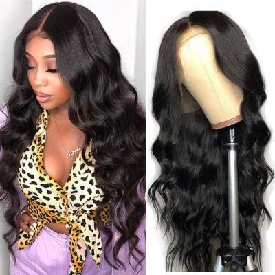 Cheap Natural Hairline Black Body Wave 4X4 Lace Front Closure Wig Remy Brazilian Pre-Plucked Human Hair Wigs 26 Inches
