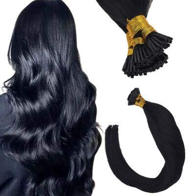 20&quot; I Tip Extensions Human Hair #1b Natural Black Straight Remy Cold Fusion Hair Extensions Stick I Tip 50g/Package 50 Strands