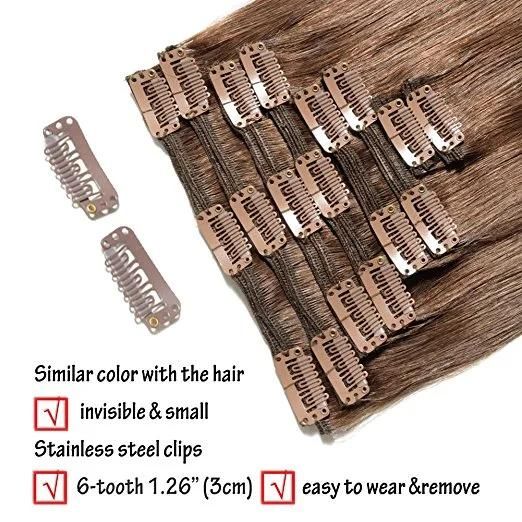 Double Weft 100% Human Hair Full Head 8PCS 100gram 18inch Clip in Hair Extension (AV-CH160-20-613)