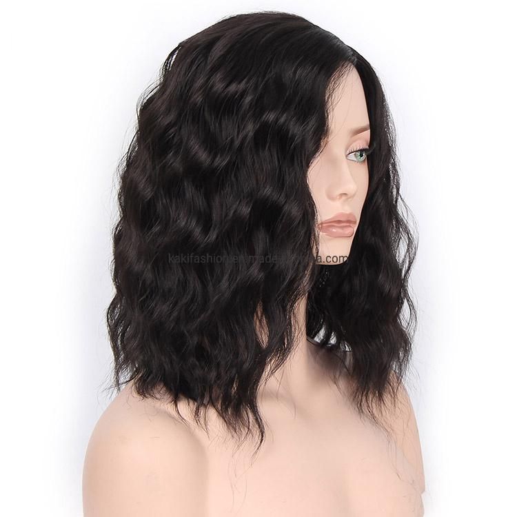 Kakiifashion Hair 14 Inch High Quality Vendor Cheap Water Wave Natural Black Bob for Black Women Synthetic Hair Wigs