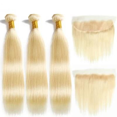 613 Blonde Straight Hair 3 Bundles with Lace Frontal Closure with Baby Hair Honey Blonde Hair Bundle with Frontal Remy