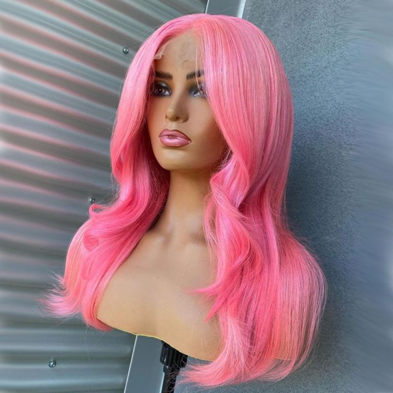 Pink Wig Body Wave Colored Brazilian Human Hair Wigs for Black Women HD Transparent Lace Part Wig 24 Inches
