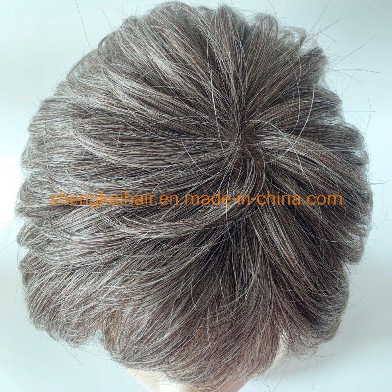 Wholes Good Quality Handtied Human Hair Synthetic Hair Mix Grey Color Short Wigs for Older Women 577