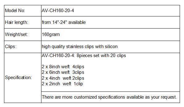 Aviva Double Weft 100% Human Hair Full Head 8PCS 100gram 18inch Clip in Hair Extension (AV-CH160-20-4)