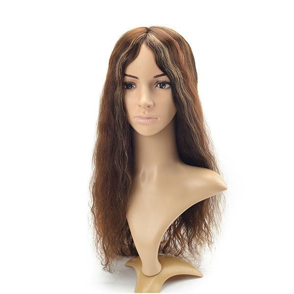 Women Natural Hair Toupee Clear PU with Lace Window and Mono Lace Front