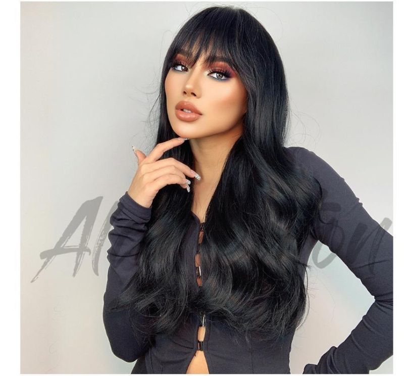 Freeshipping Long Wavy Black Synthetic Wigs for Women Heat Resistant Natural Middle Part Cosplay Party Lolita Hair Wigs Dropshipping Wholesale