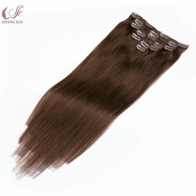 Full Head European Hair Cheap 100% Human Hair Brown Color Clip in Hair Extensions