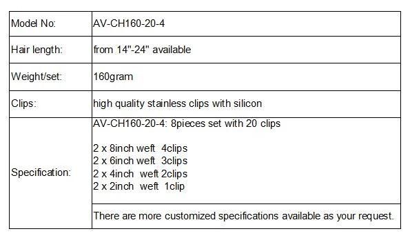 Double Weft 100% Human Hair Full Head 8PCS 100gram 18inch Clip in Hair Extension (AV-CH160-20-613)