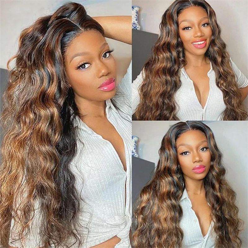 Ombre 4/27 Highlight Lace Front Human Hair Wigs Brazilian Deep Wave Wigs Deep Wave Wig for Women Remy Virgin Hair Wig