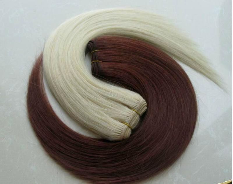 Remy Human Hair Straight Balayage Hair Weft, DIP Dyed Color Brazilian Hair Extensions Highlighted/Honey Blond