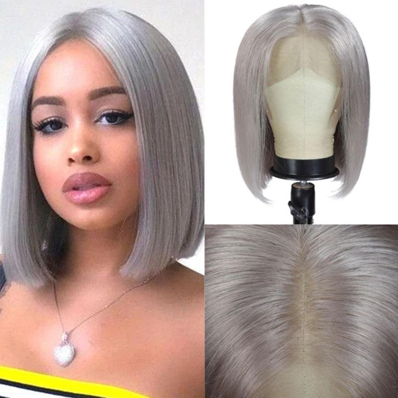 Brazilian 13X4 Lace Front Human Hair Wigs Straight Grey Lace Front Wig Pre Plucked Silver Gray 10 Inch Remy Hair Wigs 150%