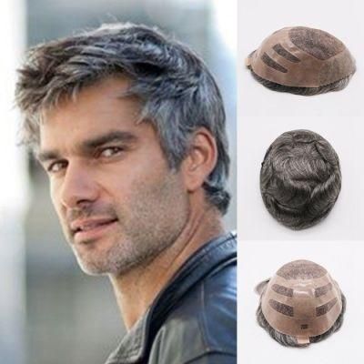 Kbeth Eversilky New Arrival 100% Real Hair Replacement Short Slight Wave Gray Brown Handsome Human Hair Toupee Wigs From China