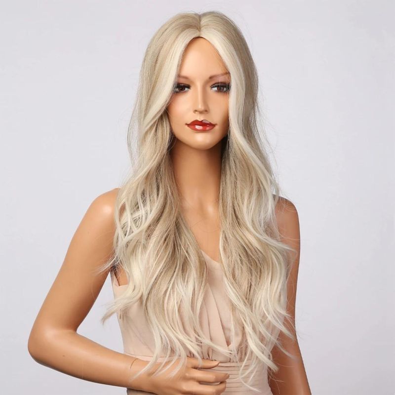 Light Brown Grey Ash Blonde White Highlight Wigs Long Body Wavy Middle Part Women′ S Wigs Cosplay Hair Brazilian Human Remy Hair Wig