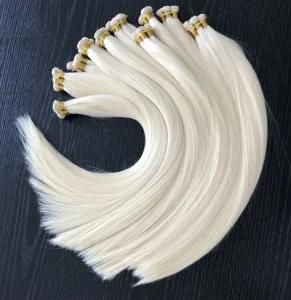 18&quot; #60 Hand Tied Remy Hair Extensions Pearl Blonde Straight