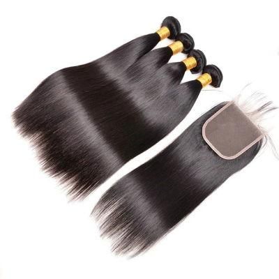Kbeth Human Hair Closure for Black Women 100% Natural Human Raw Hair Factory Price Wholesale Price Bundle Hair Bone Straight + Closure in Stock