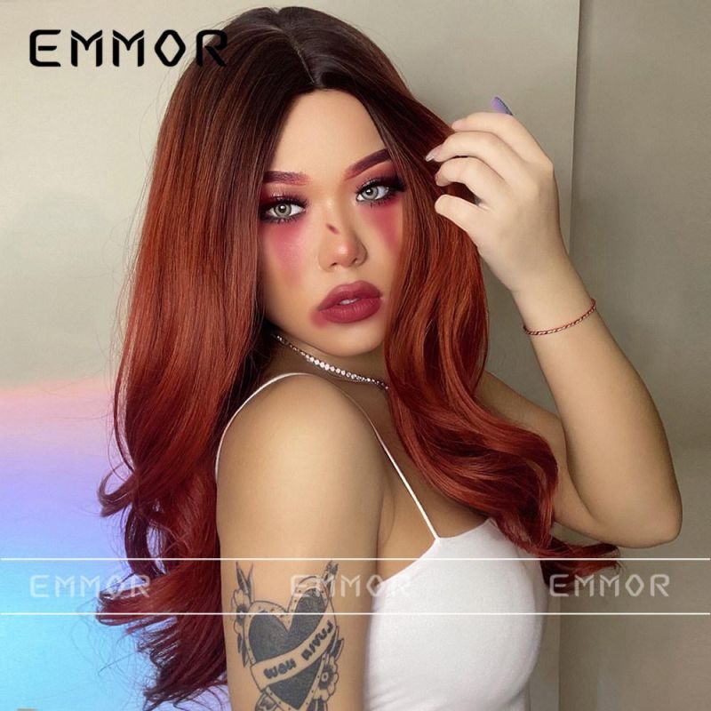 Freeshipping Long Wavy Gradient Red Synthetic Wigs for Women Heat Resistant Natural Middle Part Cosplay Party Lolita Hair Wigs Dropshipping Wholesale