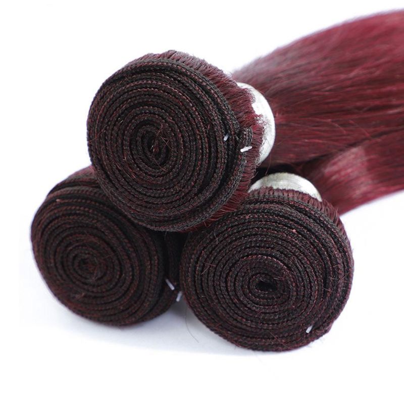99j Dark Red Wine Bundles with Closure Brazilian Human Hair Weave Colored Straight Remy Hair 4 X 4 Lace Size