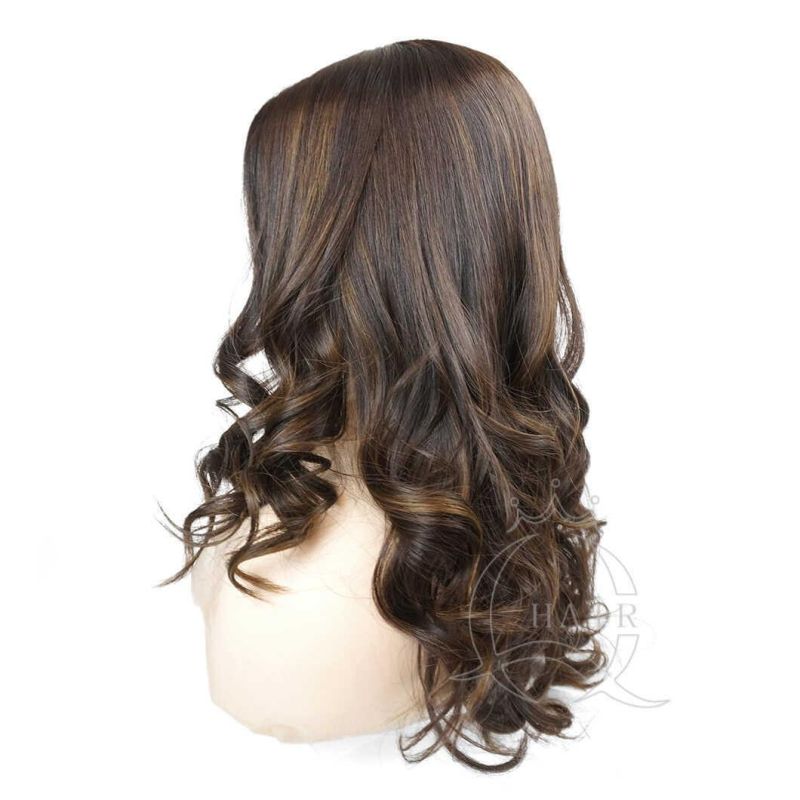 22 Inch Big Layer Dark Brown Color with Highlight Color Straight Natural Hair Wig Kosher Jewish Silk Top Wig Lace Top Lace Frontal Lace Closure Wig