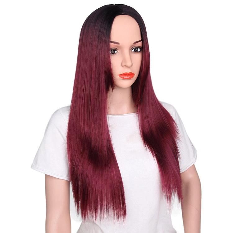 Wholesale Long Straight Natural Wave Ombre Red Synthetic Hair Wigs Extension