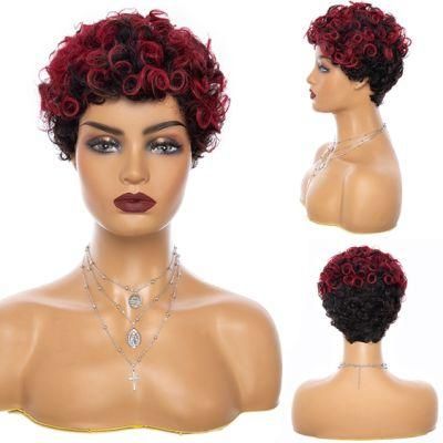 Two Tones Pixie Cut Wigs Short Hair Wig Heat Resistant Fiber Synthetic for Black Women