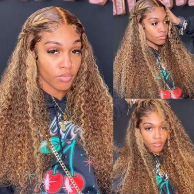 Highlight Honey Blonde Curly Wave Lace Front Wigs High Density Wig