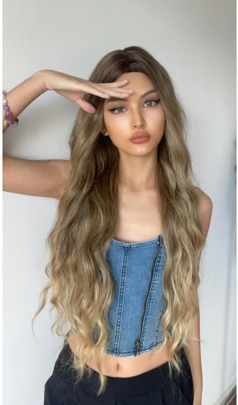 Freeshipping Synthetic Wigs Long Wavy Brown Blonde Ombre Natural Cosplay Hair Wigs for Black Women Middle Part Wig Heat Resistant Dropshipping Wholesale