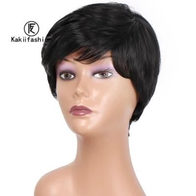 Wholesale Short Silky Straight Pixie Cut Wigs with Bangs Synthetic Black for Black Women