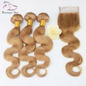 100% Human Hair Body Wave 3 Bundles with Closure Color 27# Virgin Remy Hair