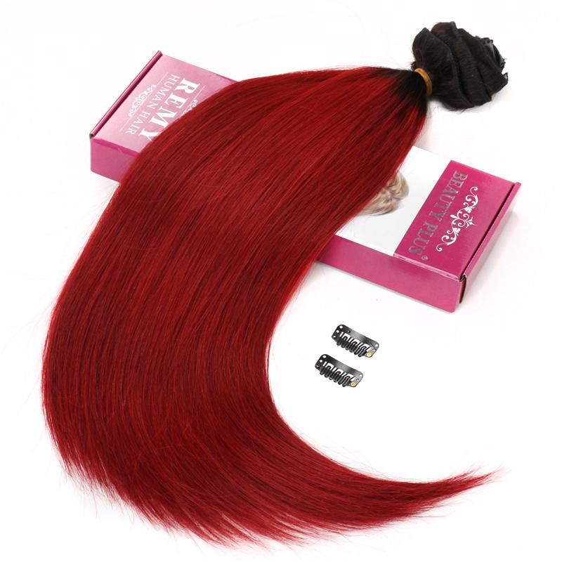 2020 Fashion 100% Brazilian Remy Clip in Hair Extension, Ombre Color Russian Virgin Hair Clip in Human Hair Extensions