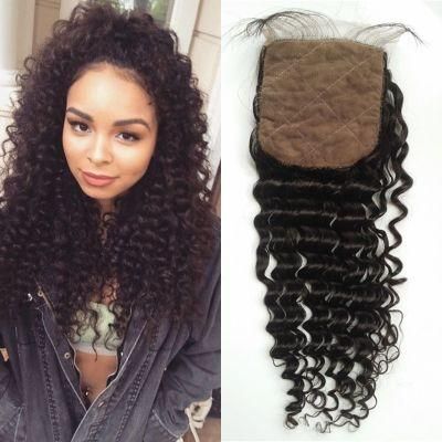 Kbeth Deep Wave Silk Base Closure 4X4 Natural Black Malaysian Human Hair Silk Closure Deep Curly Top Closures