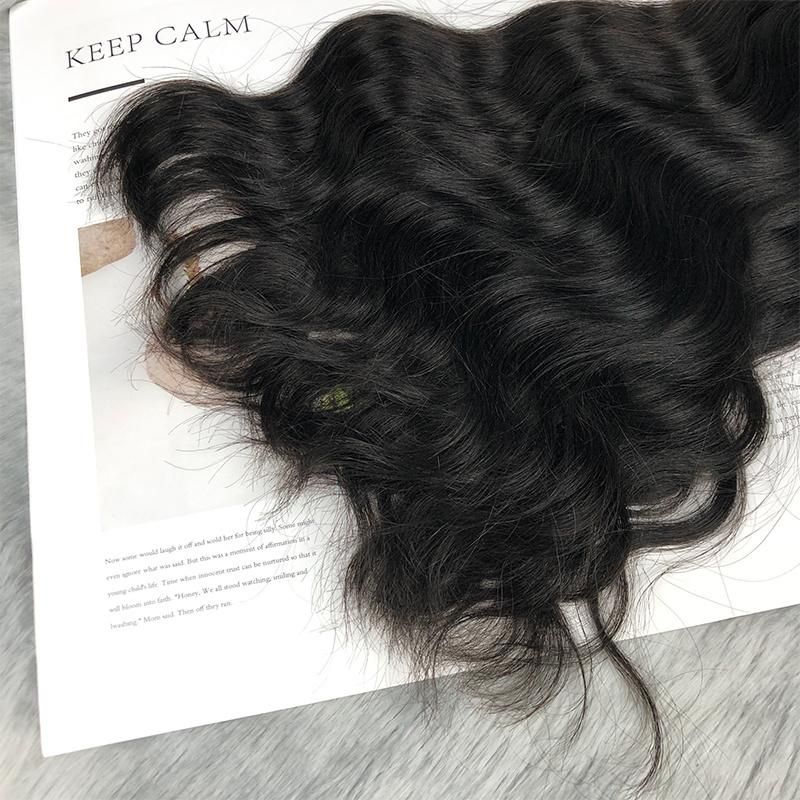 10A Virgin Hair Nano Ring Natural Wavy Hair Weft Extension #Black