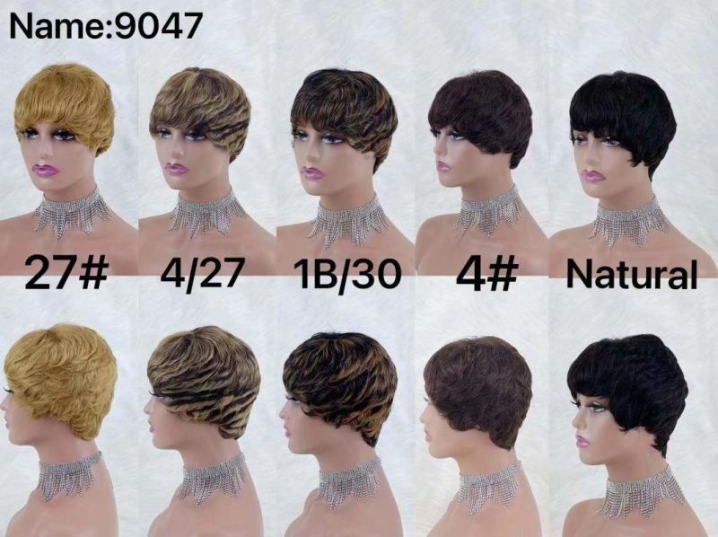 Wholesale Short Bob Lace Front Wigs Natural Black Short Pixie Cut Human Hair Curly Wig