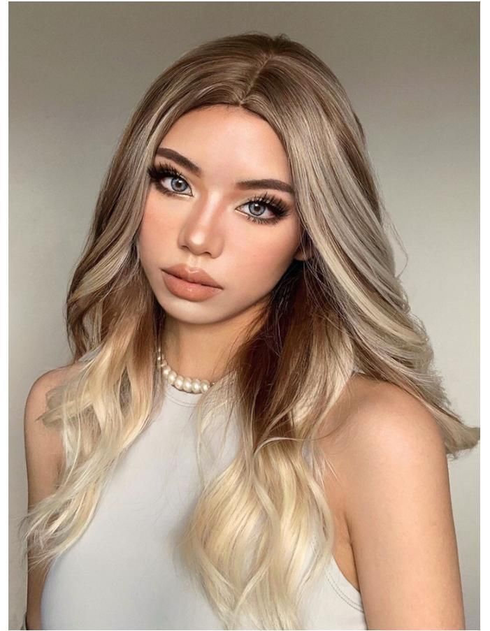 Freeshipping Synthetic Wig for Women Brown Blonde Highlights Natural Hair Wig Middle Part Long Wave Wigs Heat Resistant Dropshipping Wholesale