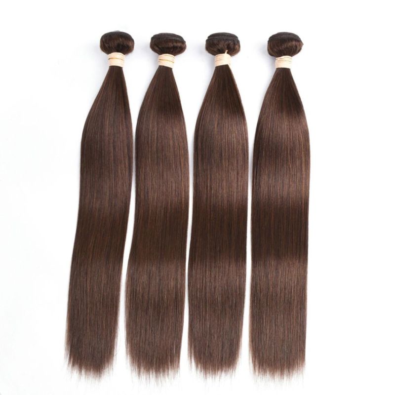 Wholesale Pre Colored Brown Straight Hair Weave Bundles Brazilian Human Hair Extension #4 Light Brown Color Remy Bundle