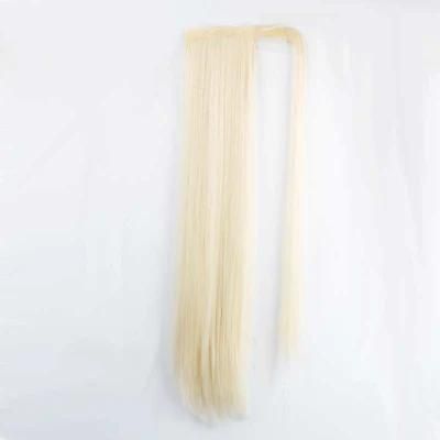 Ombre Blond Wrap Wig Straight Synthetic Magic Paste Drawstring Ponytail Hair Extension