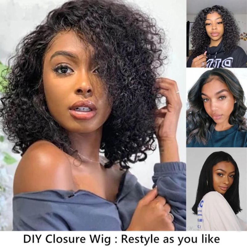 4X4 Lace Closure Wig Short Kinky Curly Human Hair Wigs Body Wave Human Hair Wig