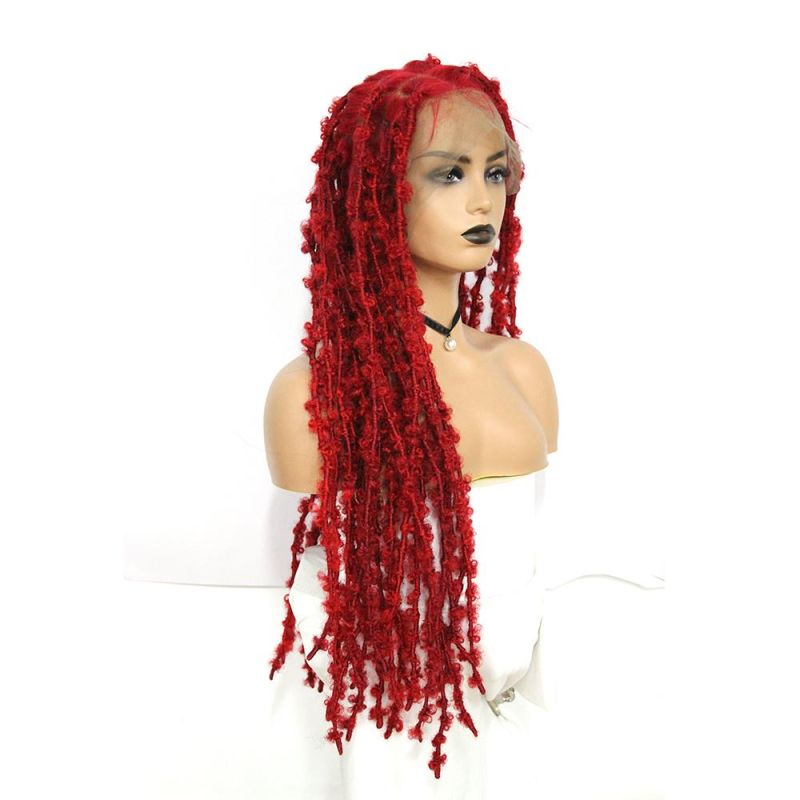 18 Inches Long Braided Wig Full Lace Wigs with Distressed Locs Synthetic Braids for Women 100% Hand-Made Crochet Braid Hair Wig