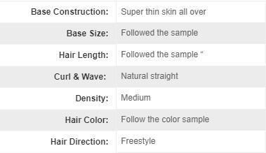 Dark Base Color Thin Skin Natural Hair Toupee for Women