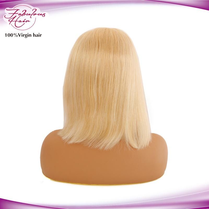 Blonde Straight Brazilian Human Hair Short Bob Lace Front Wigs