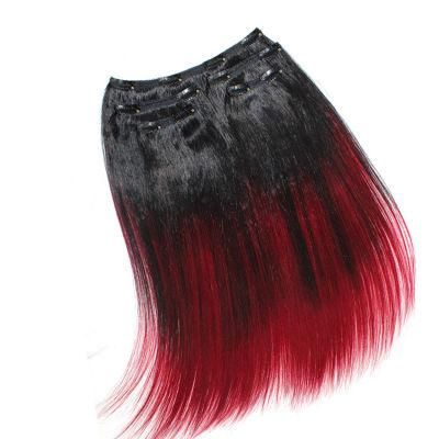 Brazilian Clip Skin Weft Seamless Clip in Human Hair Extensions #T1b/Red
