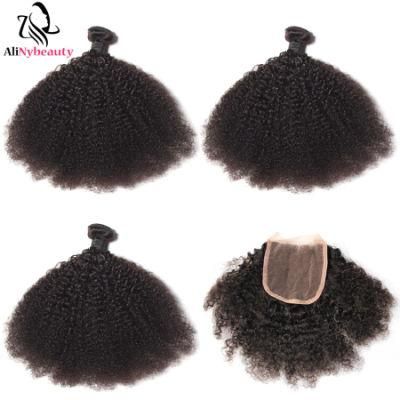 Brazilian Virgin Afro Kinky Curly Human Hair Bundles with Lace Closure