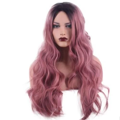 Women′ S Pink Wig Long Fluffy Curly Wavy Hair Wigs for Girl