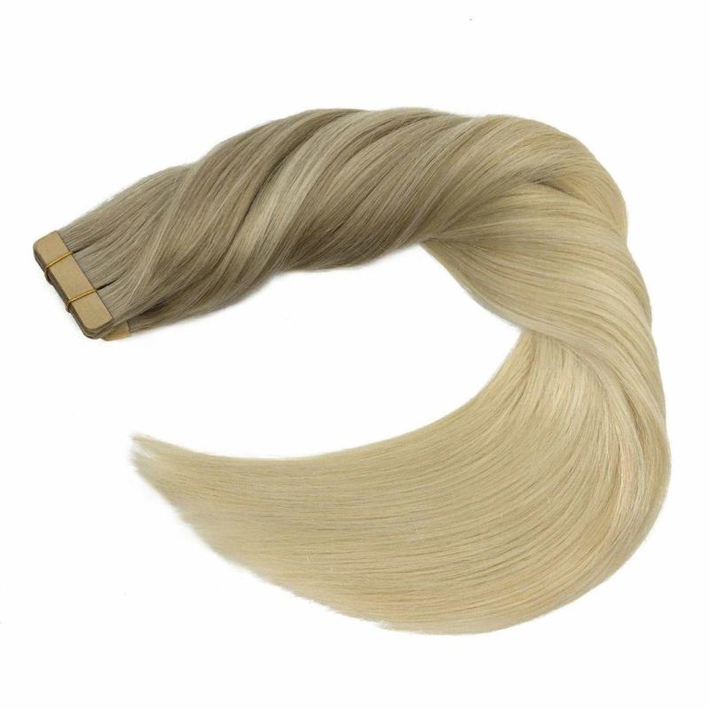 Tape in Hair Extensions Human Hair 22 Inch Balayage Ash Blonde to Golden Blonde and Platinum Blonde Tape in Hair Extensions 20PCS 50g Blonde Tape Hair Extension