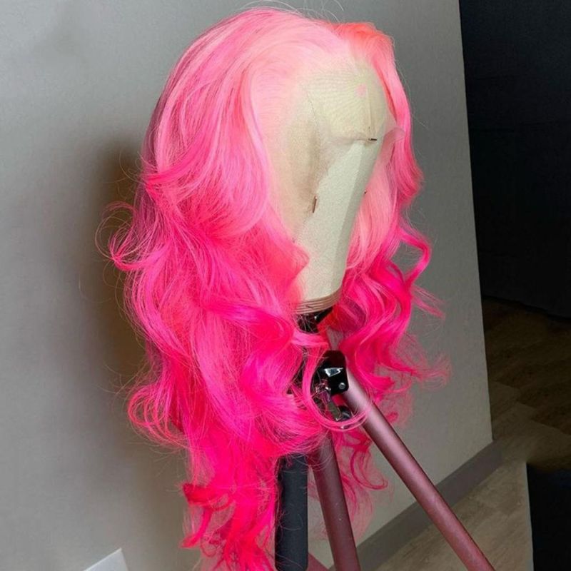 Pre Plucked HD Transparent Ombre 613 Blonde Pink Colored Body Wave Human Hair Wigs Full Frontal Wig for Women High Density 24 Inches