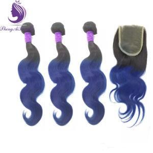 Body Wavy 1b/Blue Ombre Color Human Remy Hair Weft