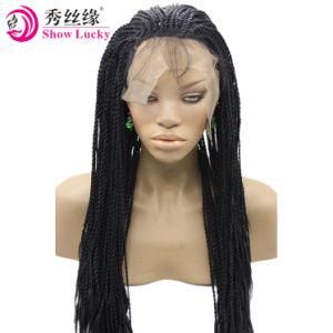Hot Sales Natural Black #1b Braided Box Braids Heat Resistant Fiber Hair Micro Braiding Synthetic Lace Front Wigs for Afro Black Woman