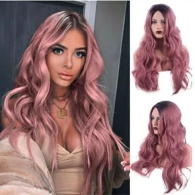 Women&prime; S Pink Wig Long Fluffy Curly Wavy Hair Wigs for Girl