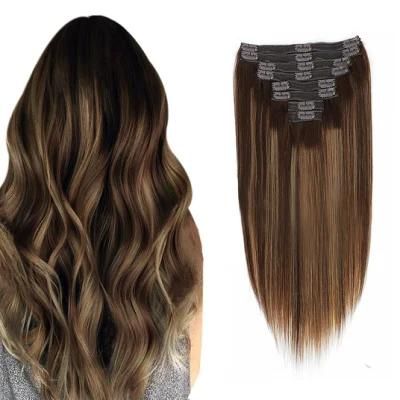 8PCS/Set Seamless Weft Brazilian Real Human Clip in Hair Extensions #4/27/4