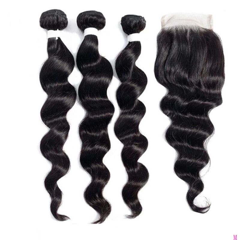 Kbeth Wholesale 100% Unprocessed Deep Loose Wave Virgin Mink Brazilian Hair Bundles Indian Hair Bundles and Lace Closure